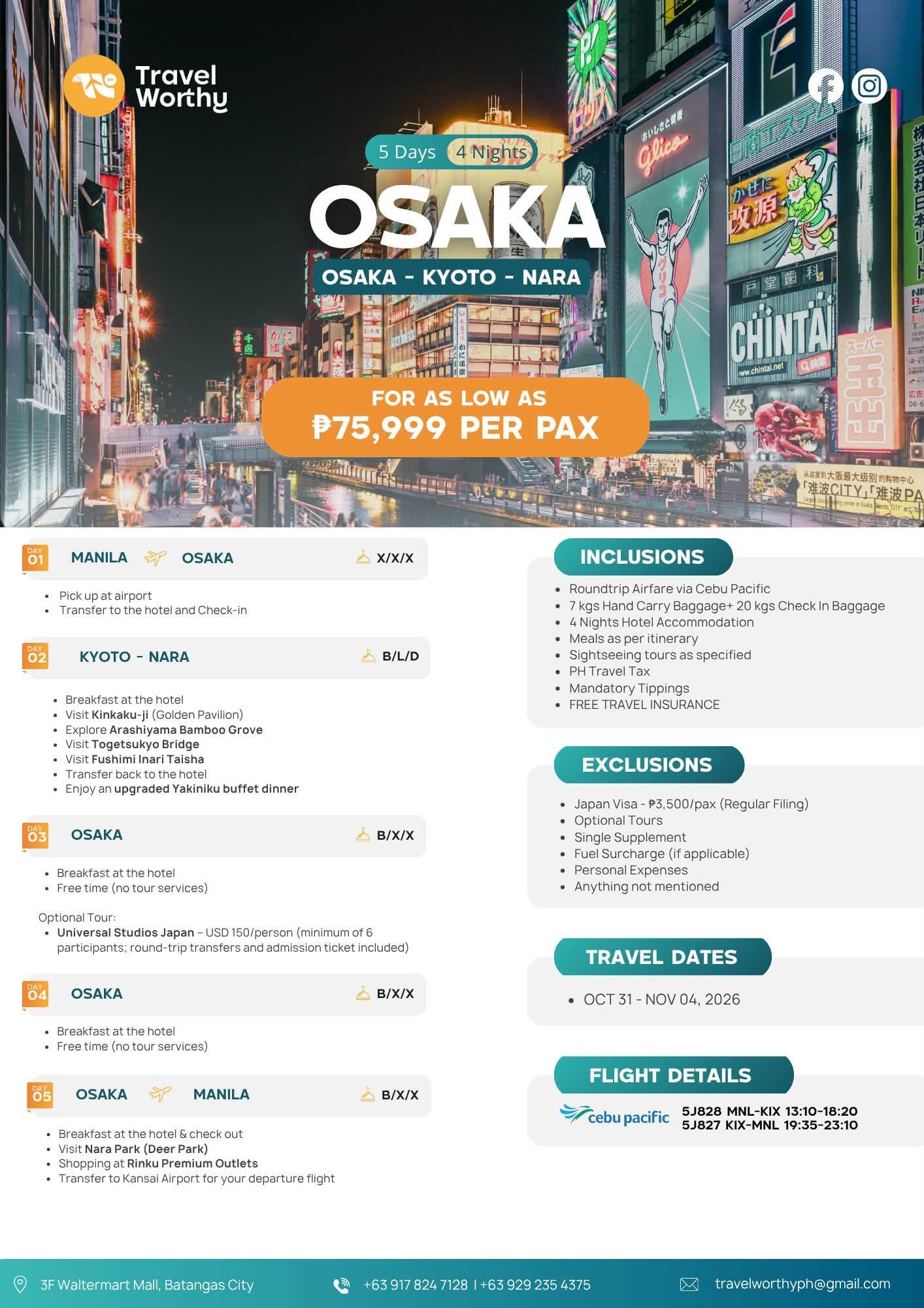 5D 4N Osaka - Kyoto Nara flier
