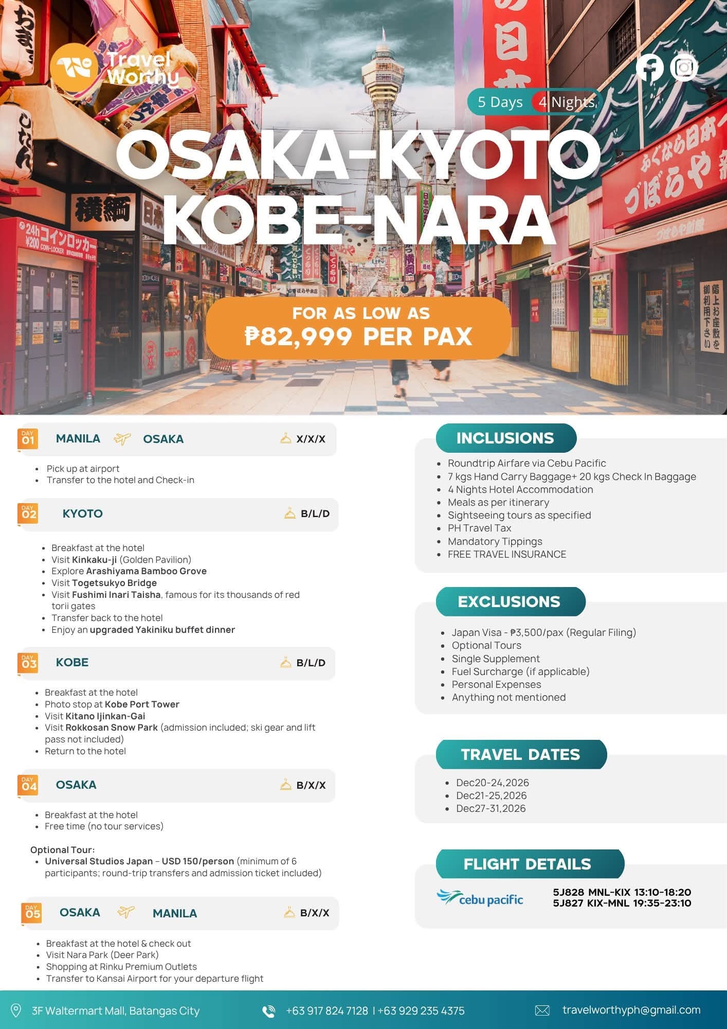5D 4N Osaka - Kyoto - Kobe - Nara flier