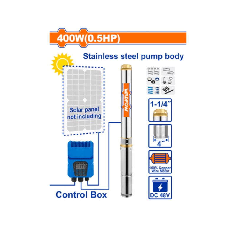მზის სისტემაზე მომუშავე ჭაბურღილის წყლის ტუმბო 48V-36M (WWPDDC01) WADFOW