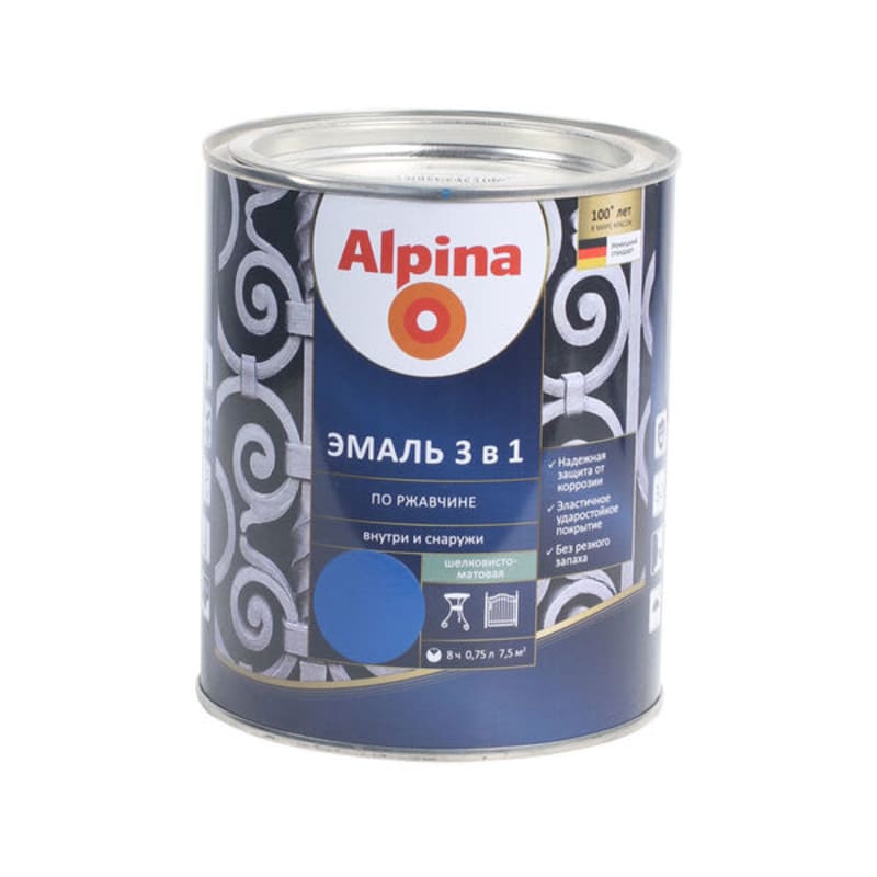 0.75 ლ ემალის გრუნტ-საღებავი 3in1 ALPINA RAL 5005