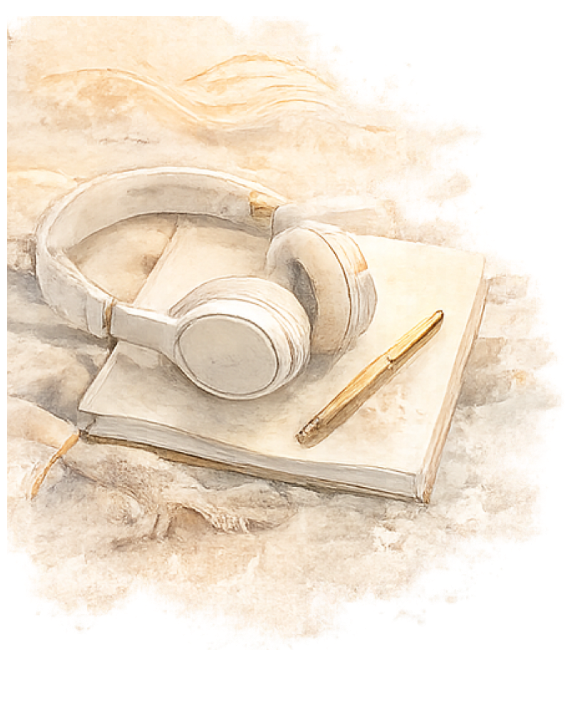 Headphones and notebook for a calm online session setup
