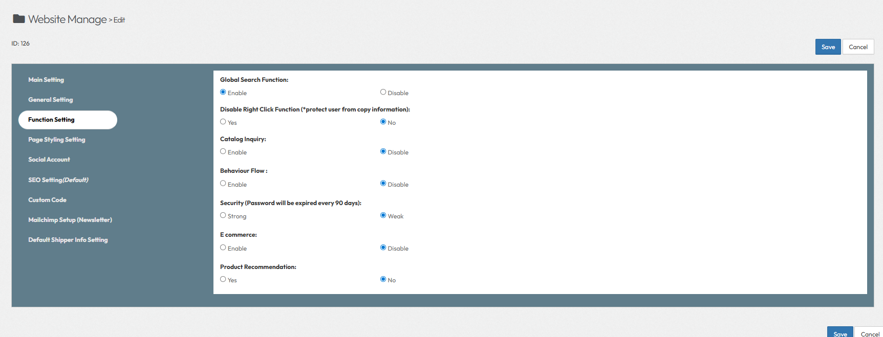 Function Settings