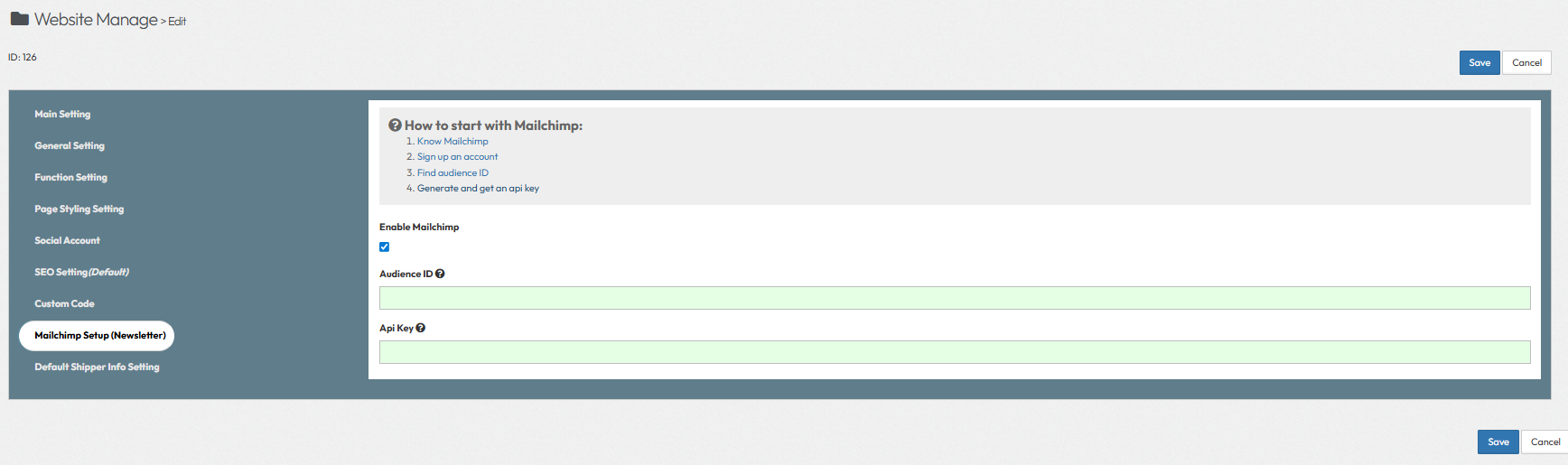 Mailchimp Setup (NewLetter)