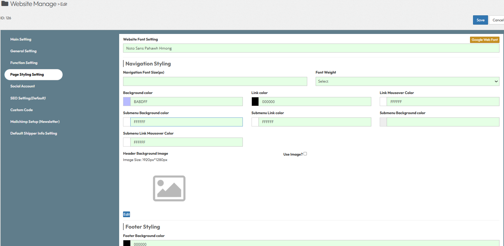 Page Styling Setting