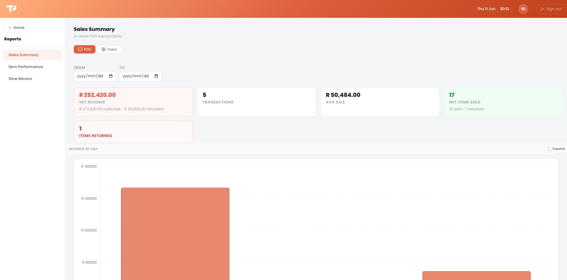 TillaPOS dashboard screen 4