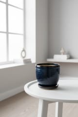 Artisan Blue Glazed Ceramic Indoor Planter with Drainage Saucer — view 5