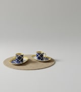 Moroccan Blue and Yellow Ceramic Teacup and Saucer Set of 2 — view 1
