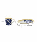 Moroccan Blue and Yellow Lattice Ceramic Coffee Mug with Oval Saucer Set — view 4