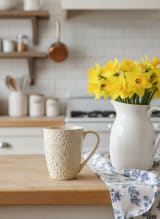 Hand-Embossed Cream Floral Ceramic Coffee Mug - Large 400ml Artisan Tea Cup — view 2