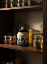 Artisanal Blue & White Palm Tree Hand-Painted Ceramic Pickle Jar with Lid — view 5