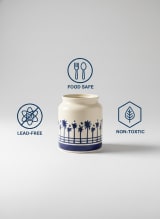 Artisanal Blue & White Palm Tree Hand-Painted Ceramic Pickle Jar with Lid — view 3