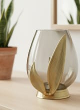 Elegant Glass Hurricane Candle Holder with Brass Leaf Base — view 2