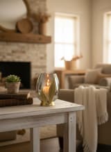 Elegant Glass Hurricane Candle Holder with Brass Leaf Base — view 4