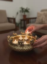 Royal Elephant Brass Urli Centerpiece with Engraved Patterns — view 2