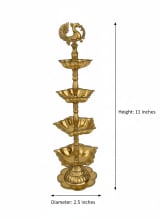 4-Tier Traditional Brass Peacock Oil Lamp - Grand Mayur Diya for Festivals — view 3