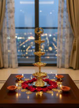 4-Tier Traditional Brass Peacock Oil Lamp - Grand Mayur Diya for Festivals — view 5
