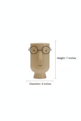 Quirky Ceramic Face Planter with Glasses - Off-White Decorative Vase — view 3