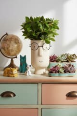 Quirky Ceramic Face Planter with Glasses - Off-White Decorative Vase — view 4