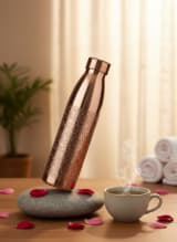 Hand-Engraved Pure Copper Water Bottle with Floral Motif - 950ml — view 1