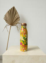 Hand-Painted Floral Yellow Copper Water Bottle - Artisan Health & Wellness - 950 ml — view 2
