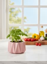 Modern Blush Pink Geometric Ceramic Indoor Planter - Origami Style Pot — view 1