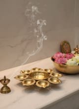 Handcrafted Brass 8-Wick Lotus Oil Lamp for Diwali Puja & Festive Home Decor — view 3
