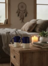 Dual-Tone Deep Blue and Speckled Cream Ceramic Coffee Mug Set of 2 — view 2