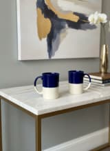 Dual-Tone Deep Blue and Speckled Cream Ceramic Coffee Mug Set of 2 — view 1