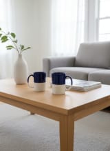 Dual-Tone Deep Blue and Speckled Cream Ceramic Coffee Mug Set of 2 — view 3