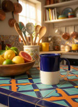Handcrafted Cobalt Blue and Speckled Cream Ceramic Coffee Mug - Modern Minimalist Drinkware — view 2