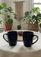 Glossy Black Ceramic Mug Set - Set of 2 Modern Coffee & Tea Cups — view 2