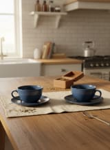 Royal Navy Blue Handcrafted Ceramic Teacup with Saucer - Set of 2 — view 2