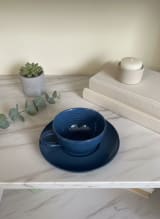 Handcrafted Midnight Blue Ceramic Teacup and Saucer Set — view 2