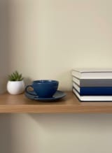 Handcrafted Midnight Blue Ceramic Teacup and Saucer Set — view 3