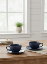 Midnight Navy Matte Ceramic Teacup and Saucer Set of 2 — view 2