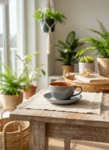 Modern Dual-Tone Ceramic Teacup and Saucer Set - Grey & Orange — view 4