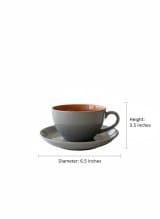 Modern Dual-Tone Ceramic Teacup and Saucer Set - Grey & Orange — view 5
