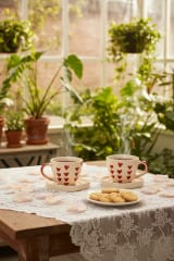 Handcrafted Romantic Red Heart Ceramic Teacup and Saucer Set - Pair — view 3