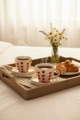 Handcrafted Romantic Red Heart Ceramic Teacup and Saucer Set - Pair — view 2