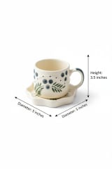 Hand-Painted Blueberry Ceramic Teacup and Scalloped Saucer Set — view 4