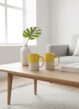 Sunburst Yellow and Speckled White Ceramic Coffee Mug Set of 2 — view 2