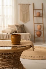 Rustic Ochre Textured Ceramic Planter with Matching Saucer — view 3