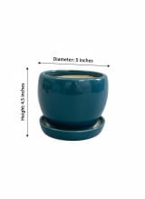 Teal Blue Glazed Ceramic Indoor Planter with Matching Saucer — view 4