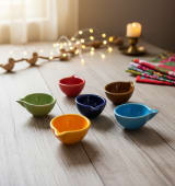 Handcrafted Multi-Color Ceramic Diya Set - Set of 6 Decorative Oil Lamps — view 2