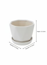 Geometric White Ceramic Planter with Saucer - Modern Indoor Flower Pot — view 4