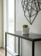 Geometric White Ceramic Planter with Saucer - Modern Indoor Flower Pot — view 3