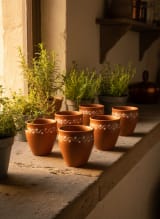 Handcrafted Terracotta Kulhad Set of 6 with Traditional White Hand-Painted Designs — view 3