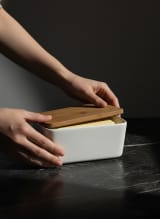 Artisanal White Ceramic Butter Dish with Natural Bamboo Lid — view 2