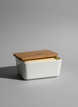 Artisanal White Ceramic Butter Dish with Natural Bamboo Lid — view 1