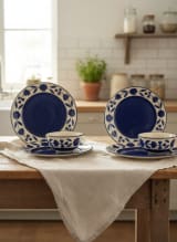 Azure Bloom Artisan Ceramic Dinner Set - 6 Pieces — view 1